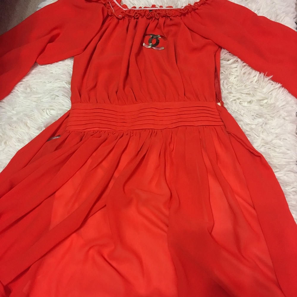 Off-the-shoulder red dress